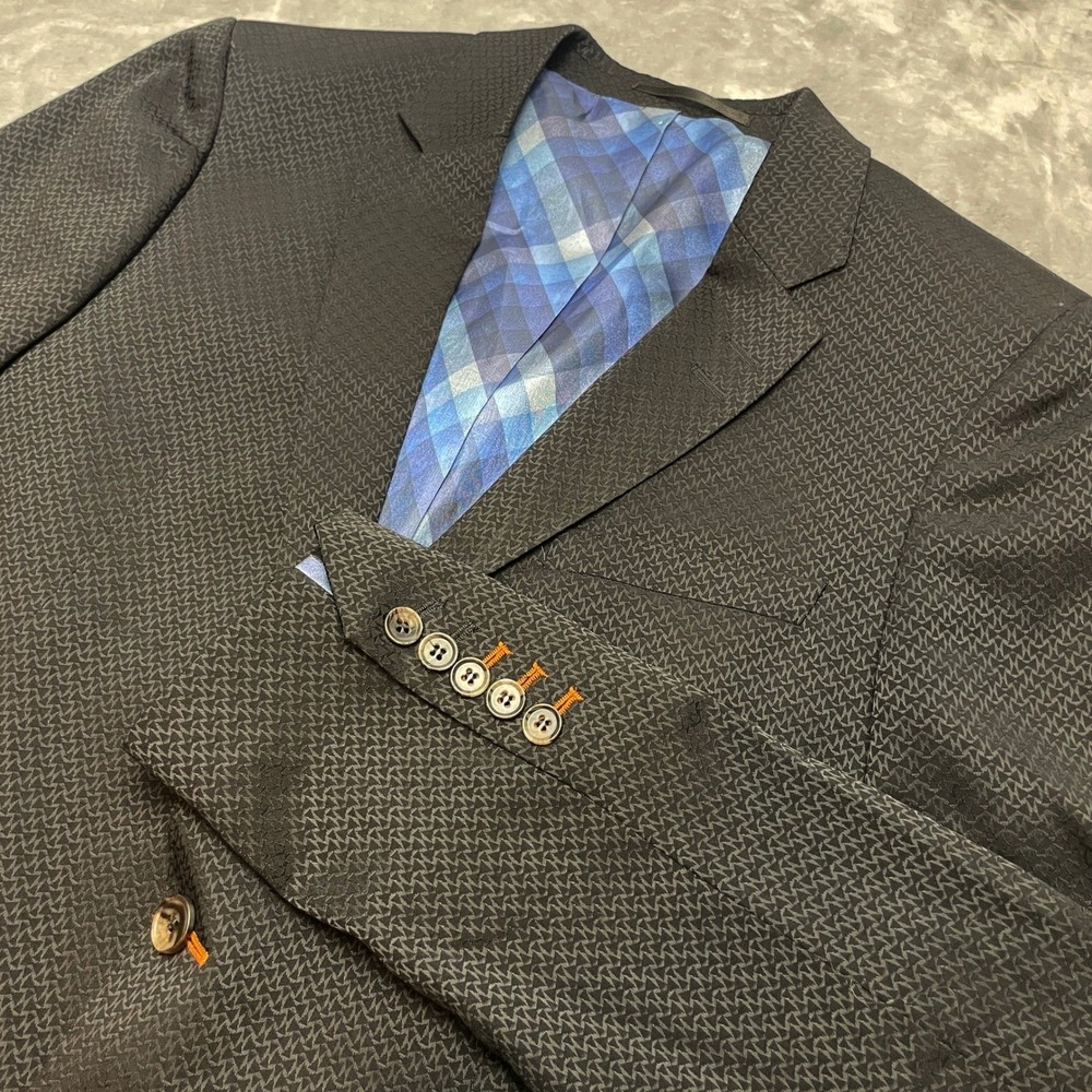 Maceoo Mens Textured Socrate Blazer Size 40 Black Geometric Monogram Modern